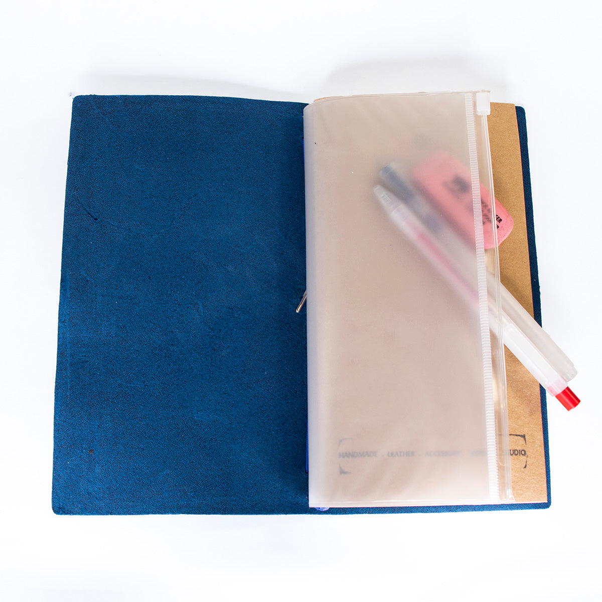 'Explore' Leather Bound Traveler's Notebook - Large Navy