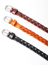 'Tuscany' Hand-Woven Skinny Leather Belt - Chestnut