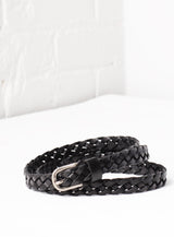 'Tuscany' Hand-Woven Skinny Leather Belt - Black