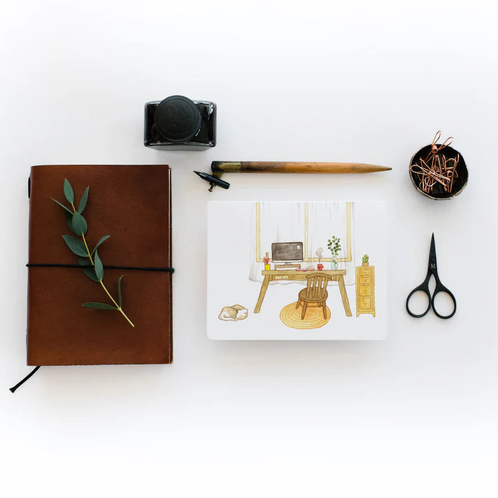 Desk & Sleepy Cat Card
