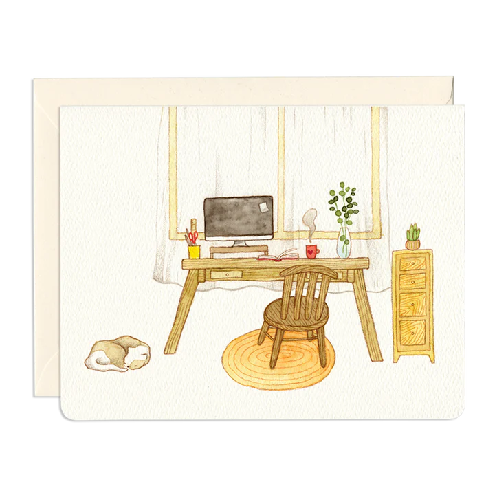 Desk & Sleepy Cat Card