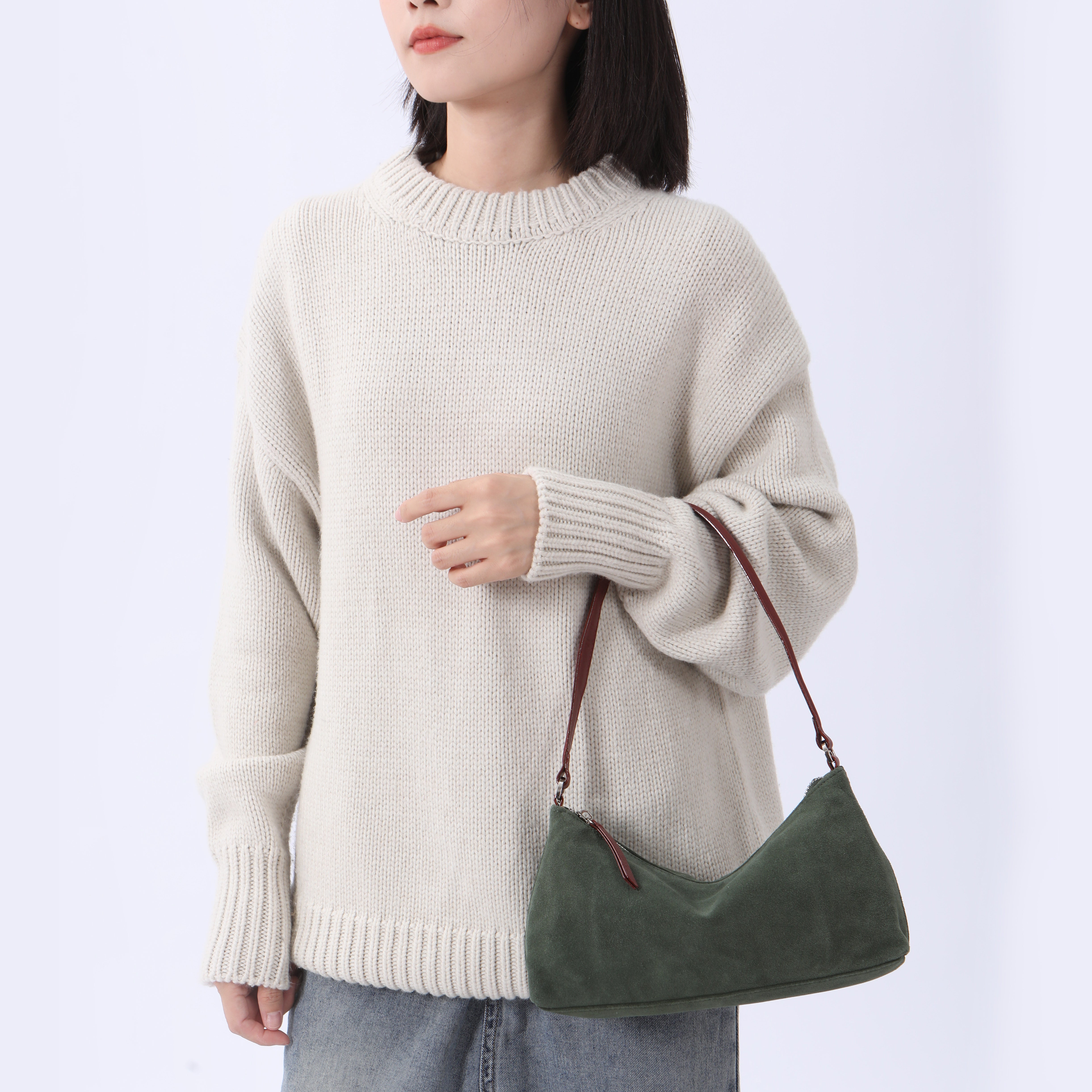 Crescent Suede Shoulder Bag - Tan