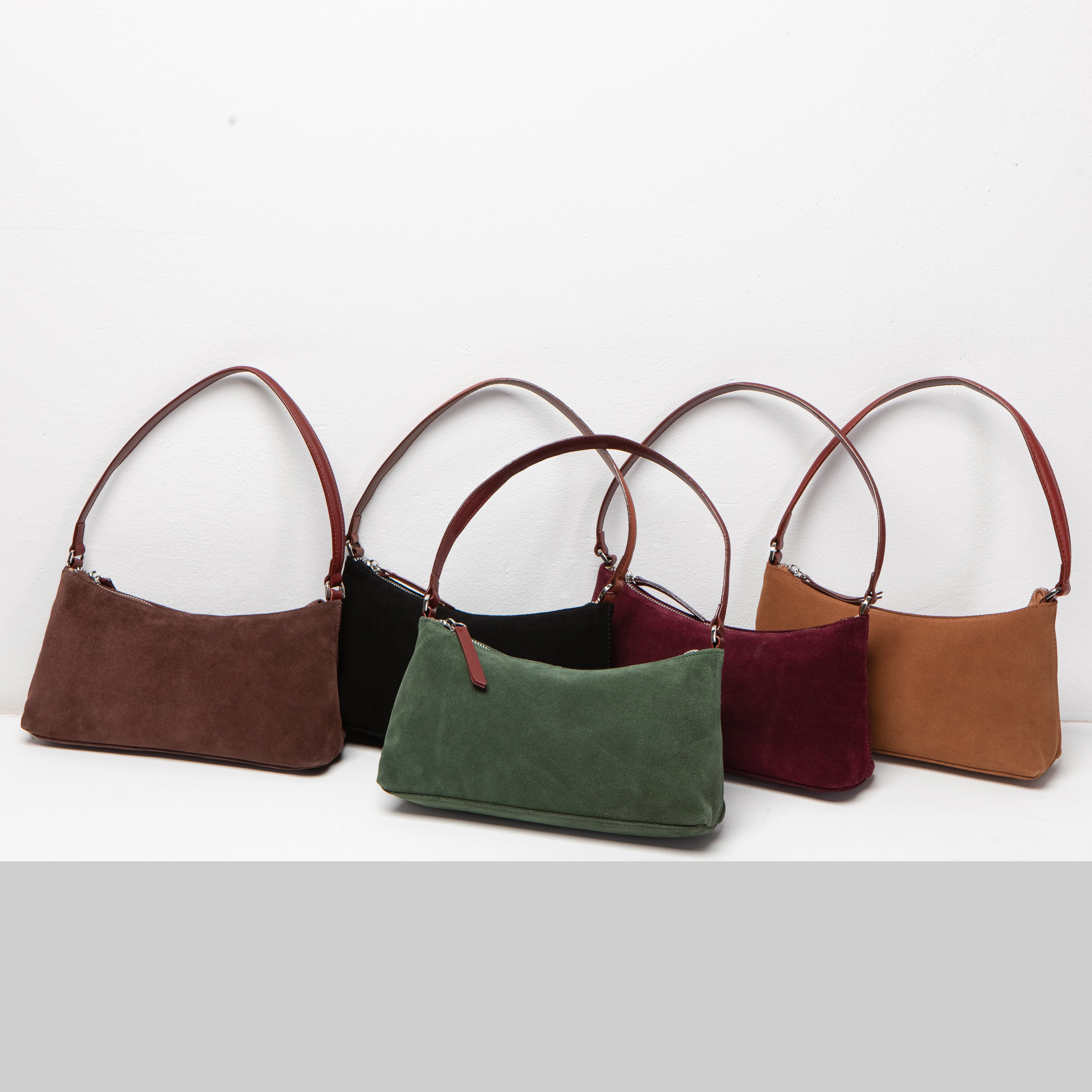 Crescent Suede Shoulder Bag - Tan