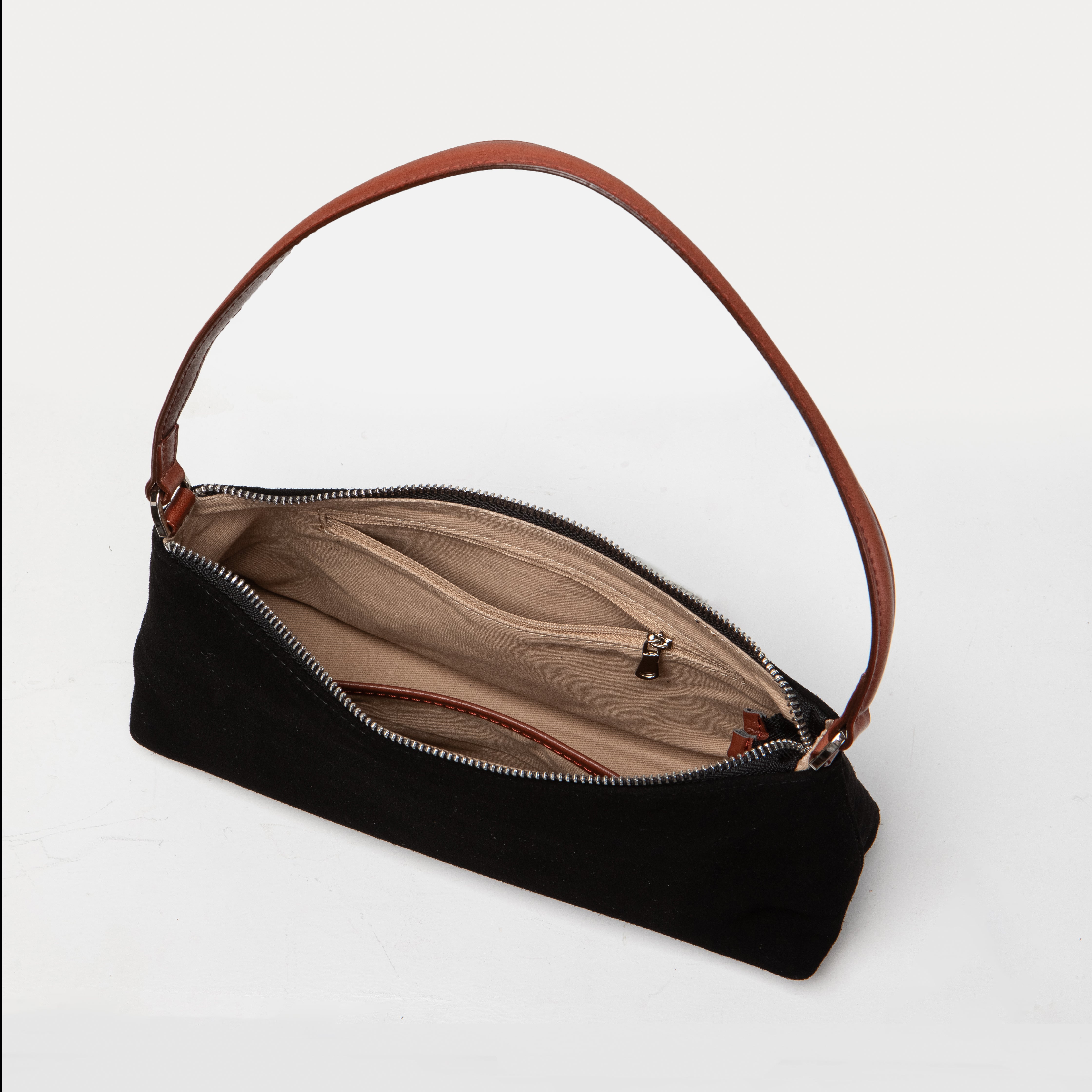 Crescent Suede Shoulder Bag - Black