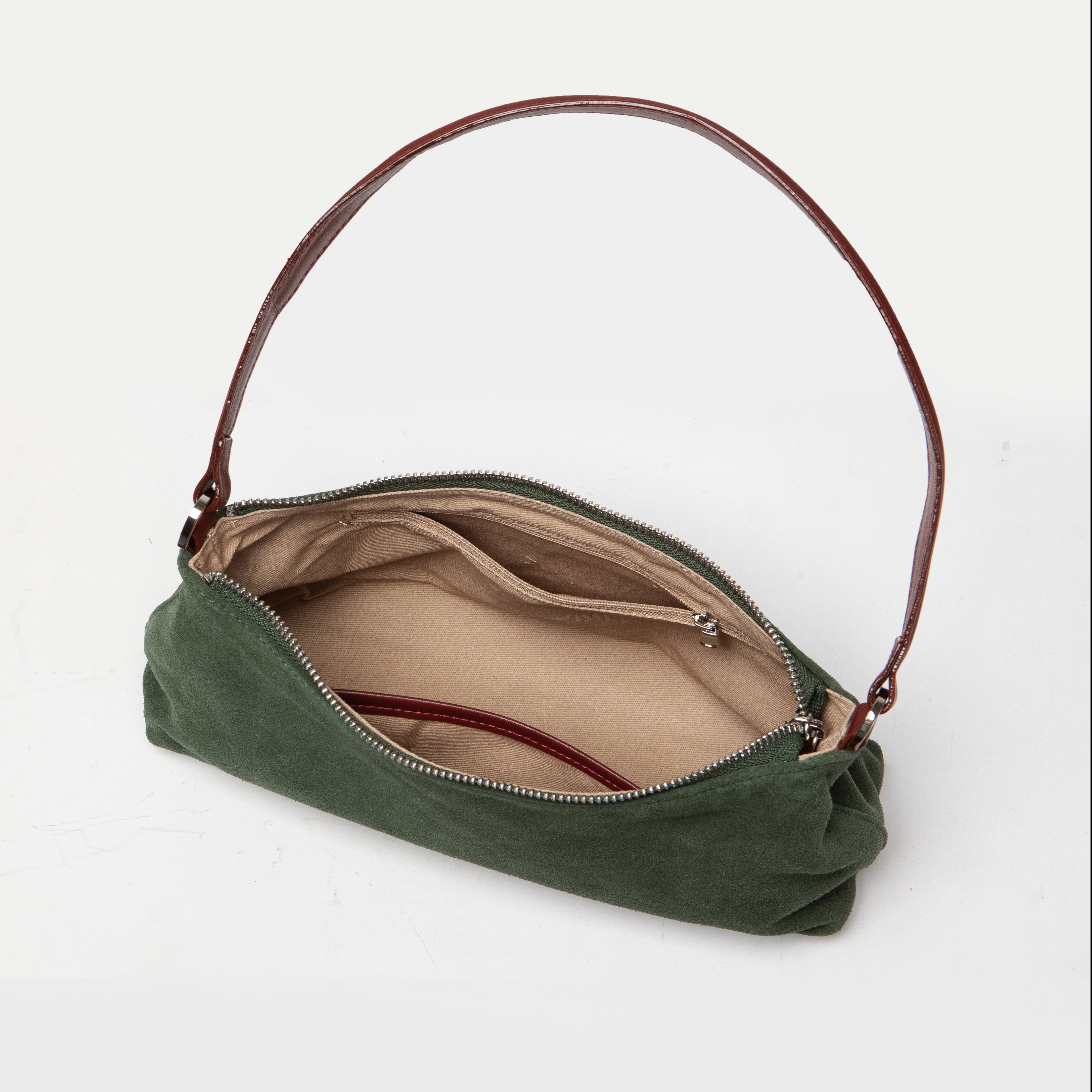 Crescent Suede Shoulder Bag - Hunter Green