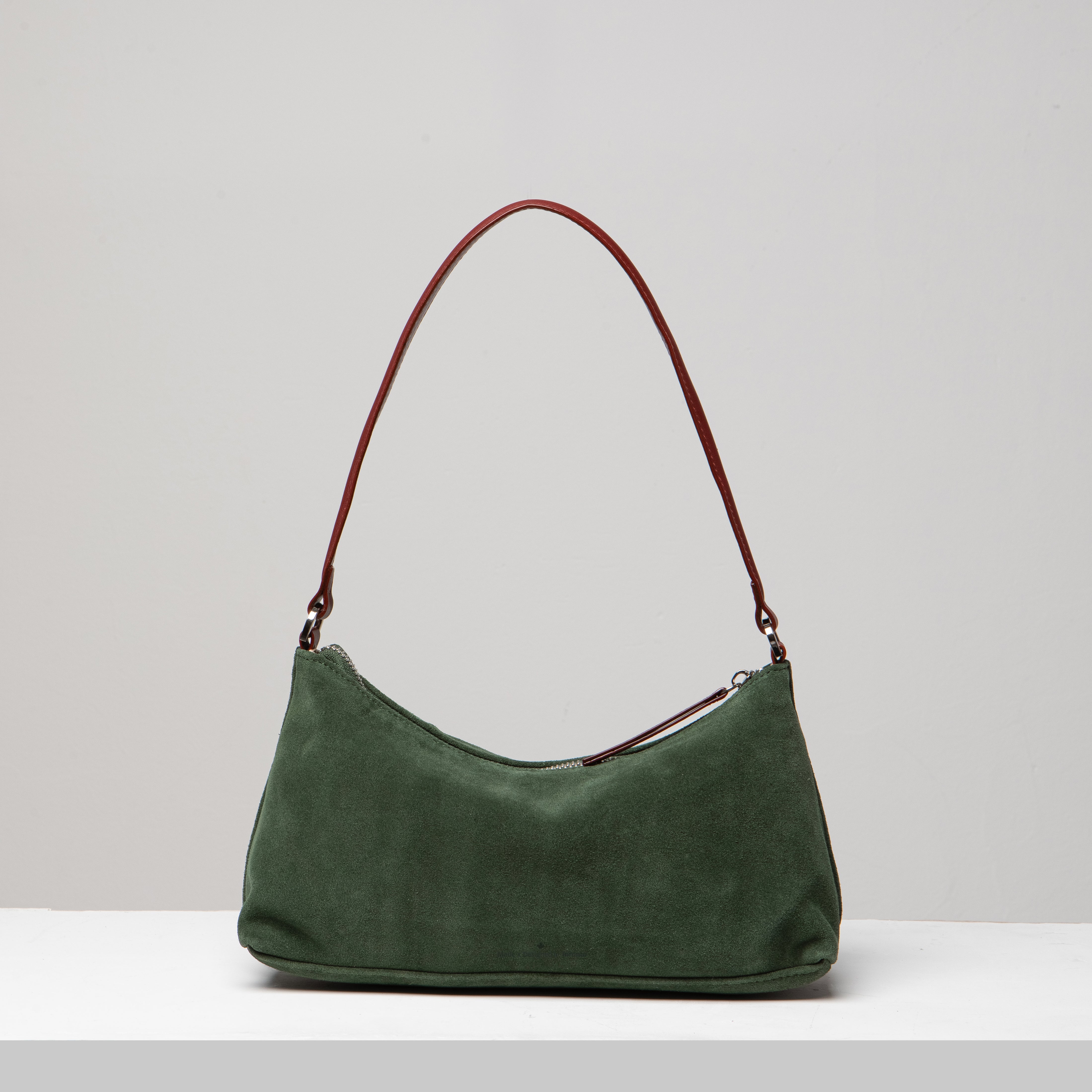 Crescent Suede Shoulder Bag - Hunter Green