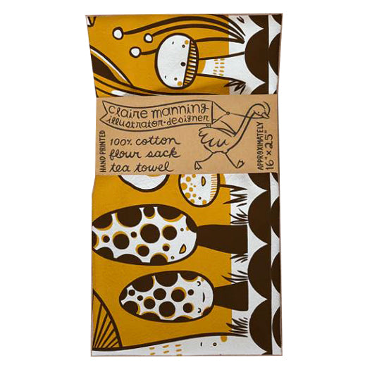 Claire Manning - Tea Towel with "Happy Mushrooms"