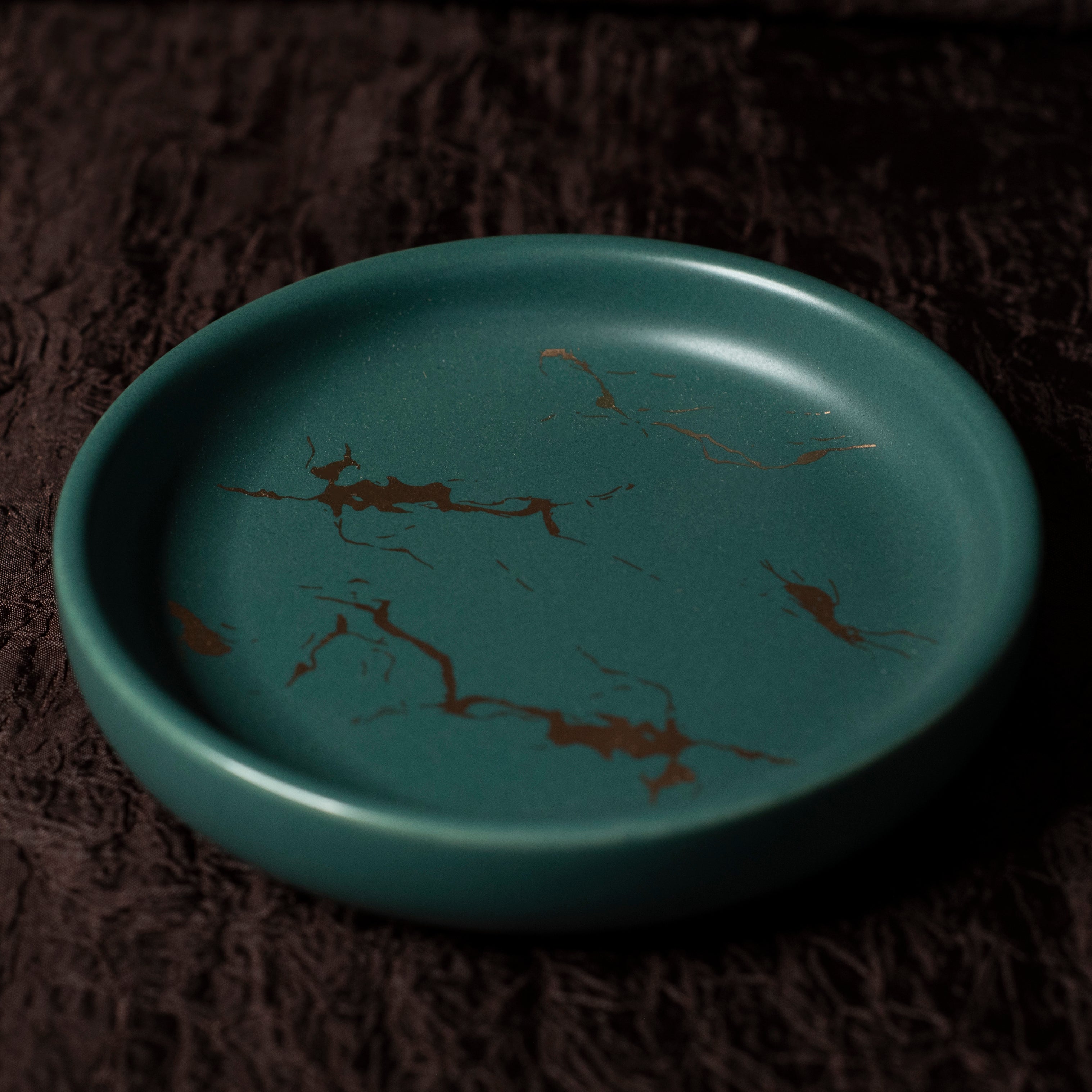 Stoneware Gold Splash Jewellery Dish - Turquoise