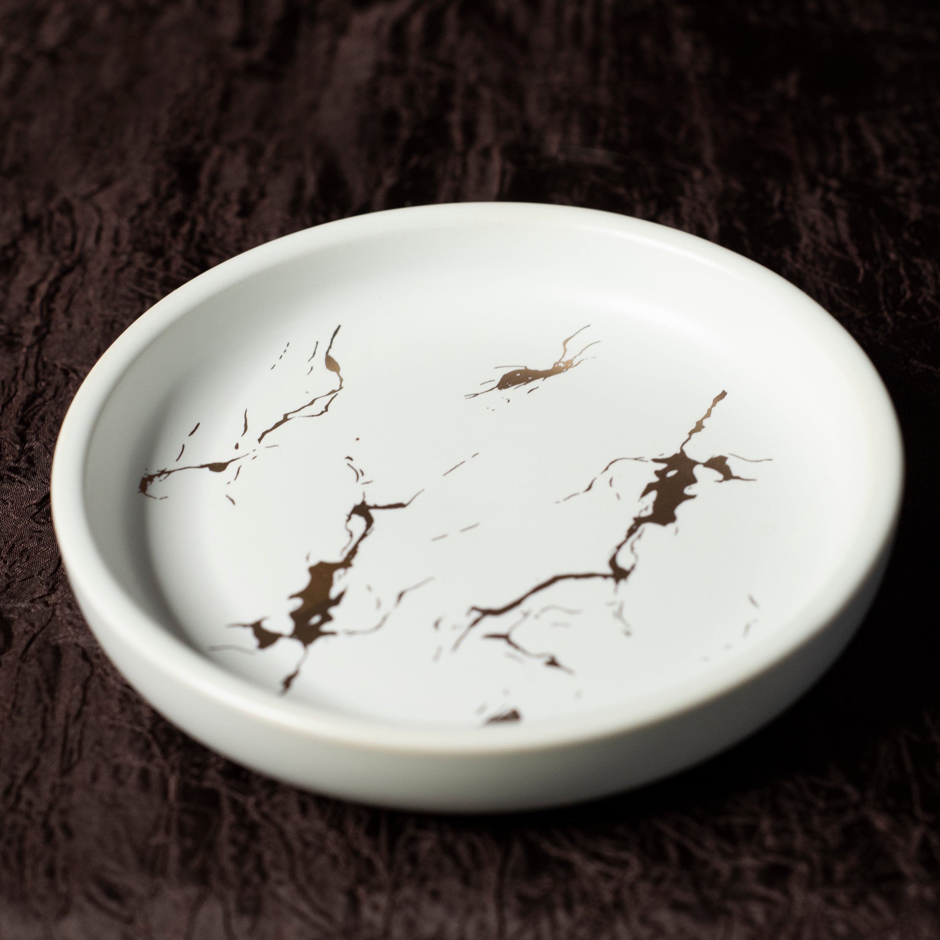 Stoneware Gold Splash Jewellery Dish - White