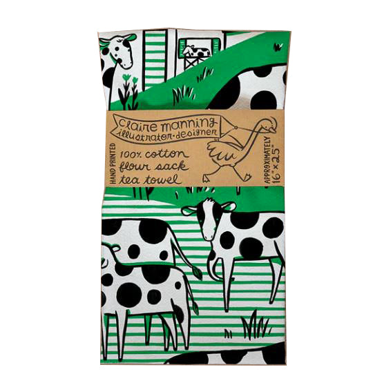 Claire Manning - Tea Towel with Green Field Cows