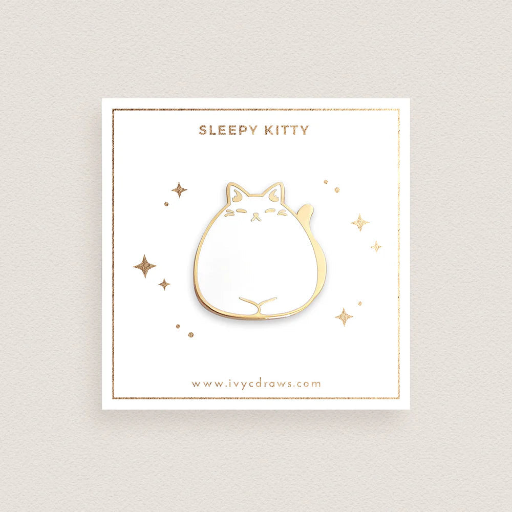 Sleepy Kitty (White) Pin