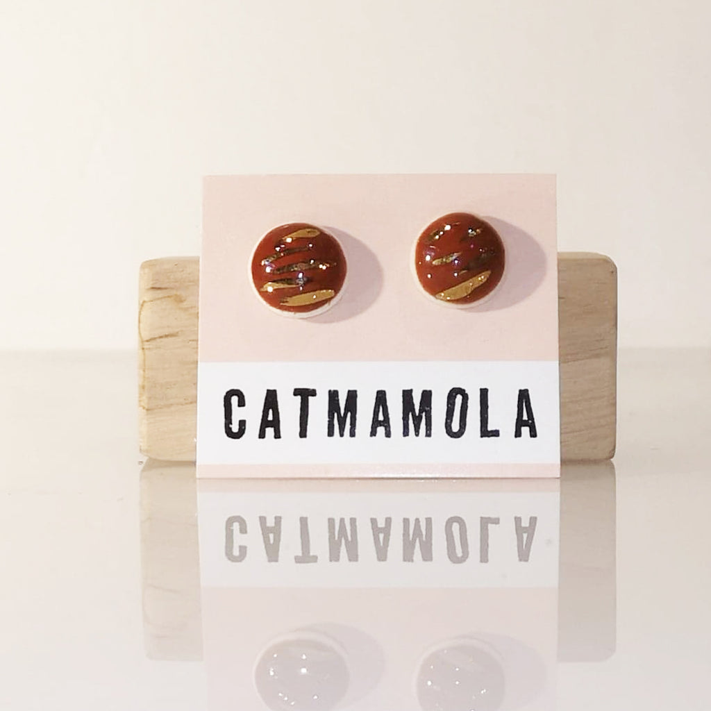 Catmamola Ceramics - Porcelain Stud Button Earrings (Maroon)