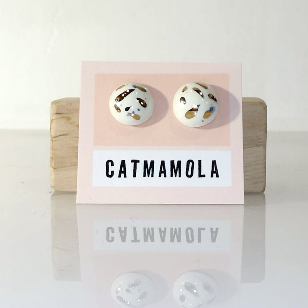 Catmamola Ceramics - Porcelain Stud Button Earrings (Speckle)
