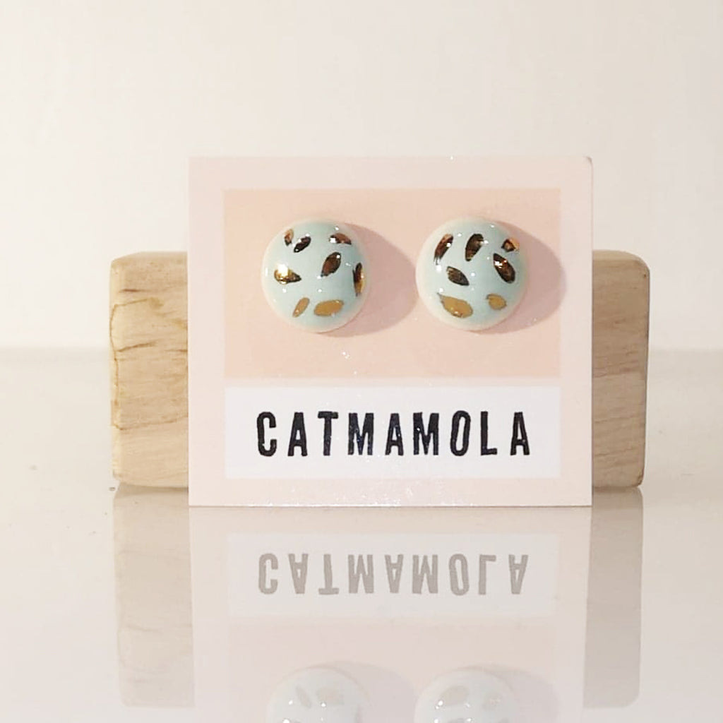 Catmamola Ceramics - Porcelain Stud Button Earrings (BabyBlue)