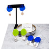 Camel Wang - Acrylic Colour-Blocking Studs Earrings (Green Stud & White Natural Pearl)