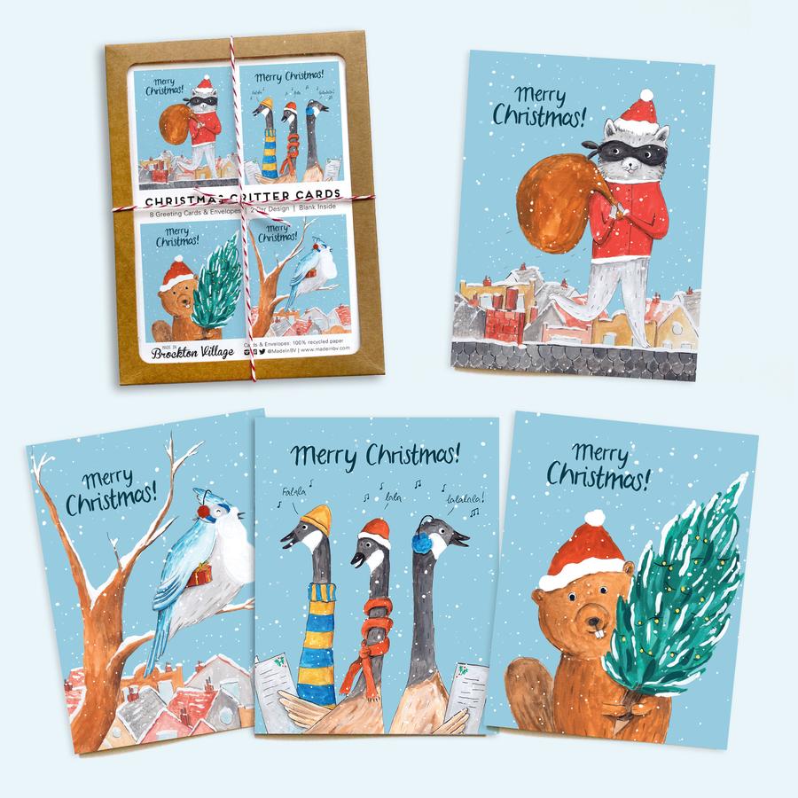 Holiday Assorted Box of 8 'Christmas Critters' Cards
