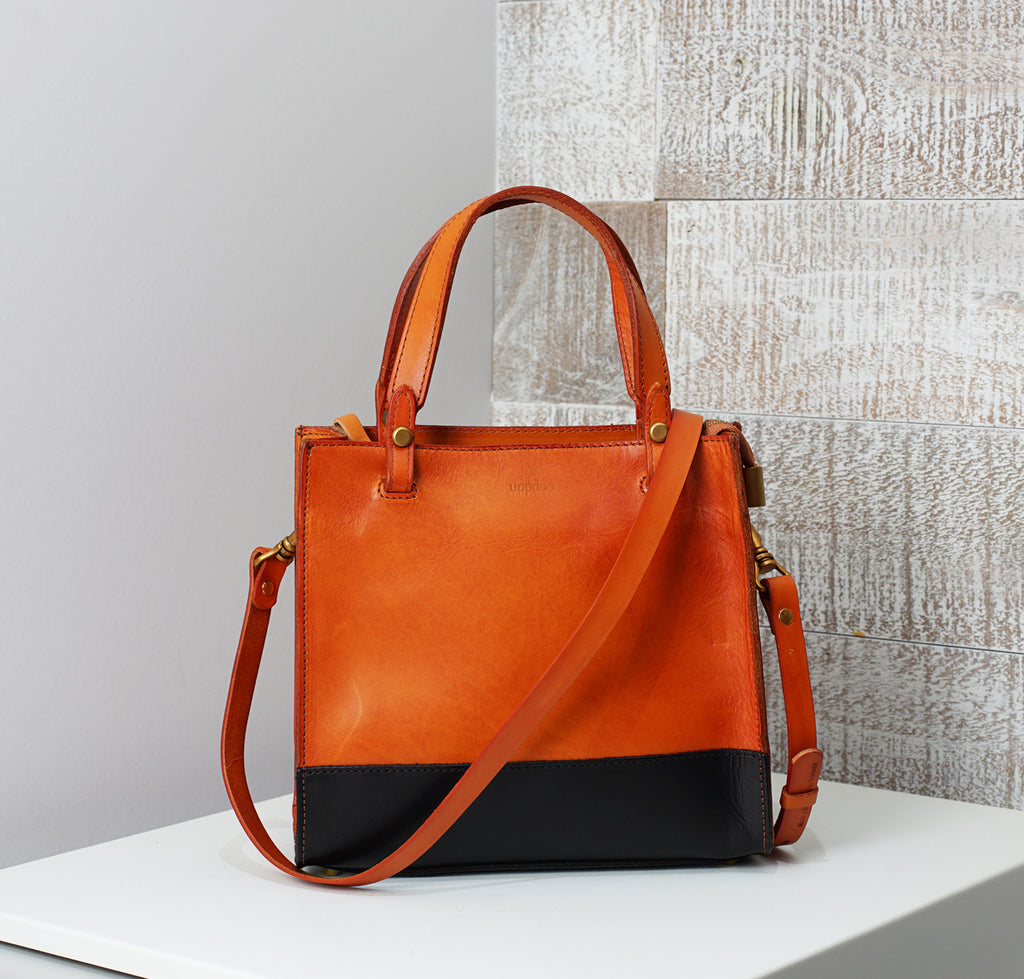 Carrée Two-Tone Small Tote - Caramel