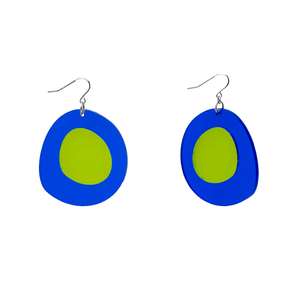 Camel Wang - Acrylic Colour-Blocking Earrings (Blue meets Green)