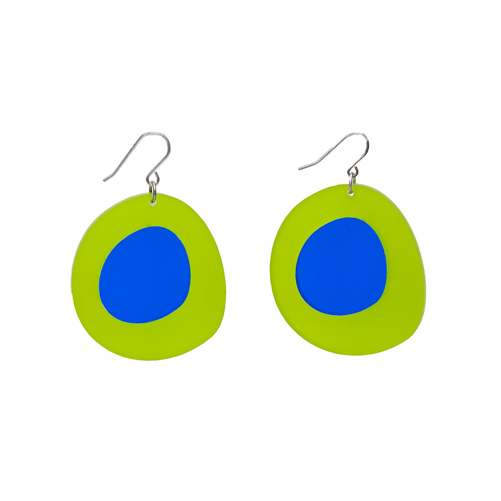 Camel Wang - Acrylic Colour-Blocking Earrings (Green meets Blue)