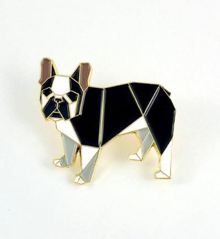 Origami French Bull Dog Black & White Enamel Pin