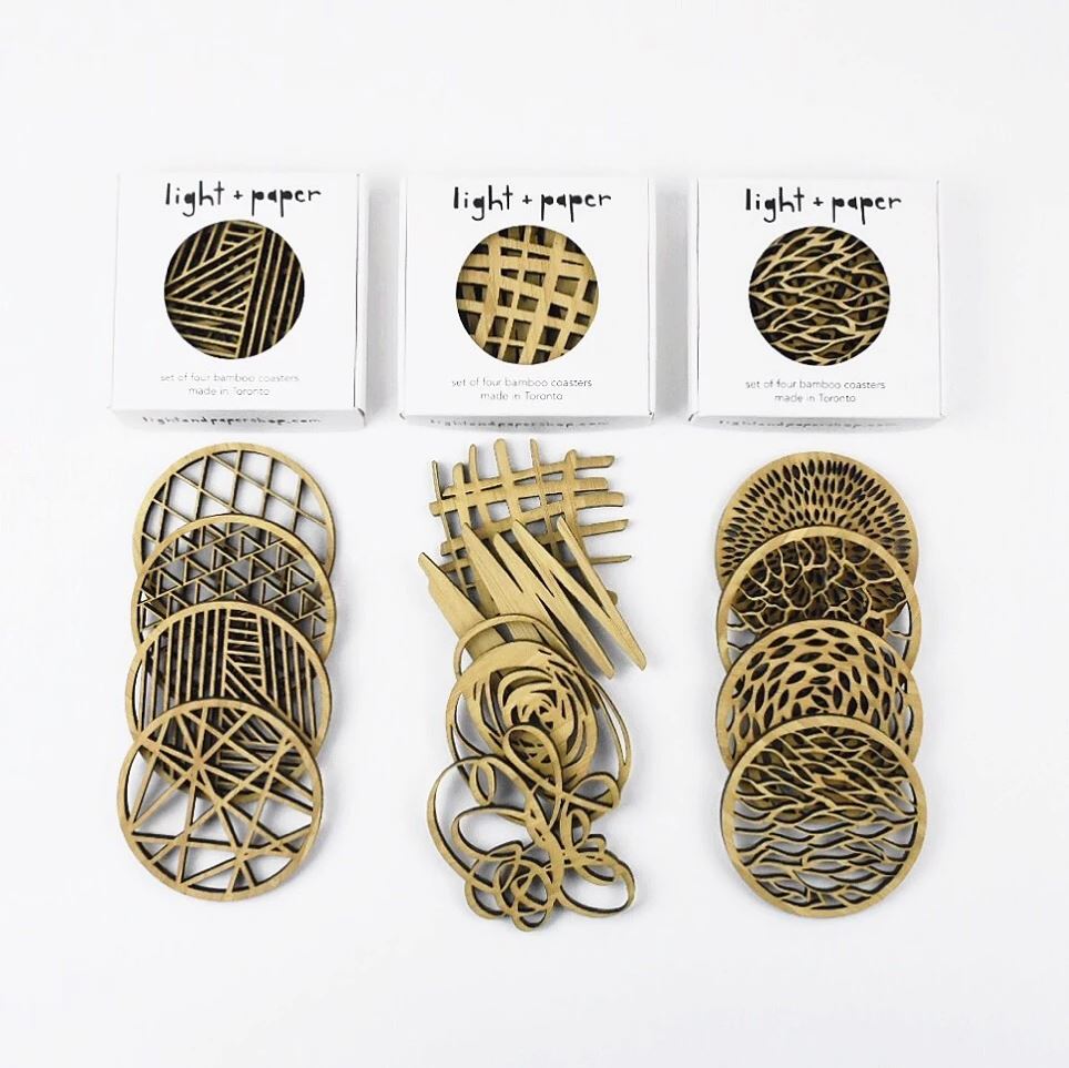 Doodle Bamboo Coaster Set