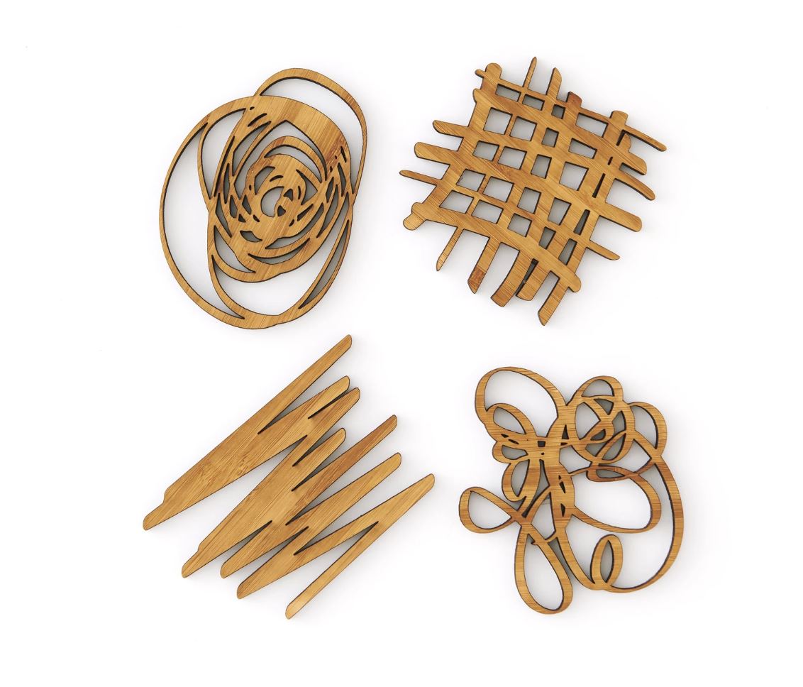 Doodle Bamboo Coaster Set