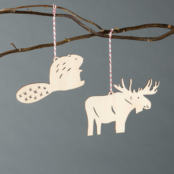 Light + Paper Studio - Beaver and Moose Ornament Set