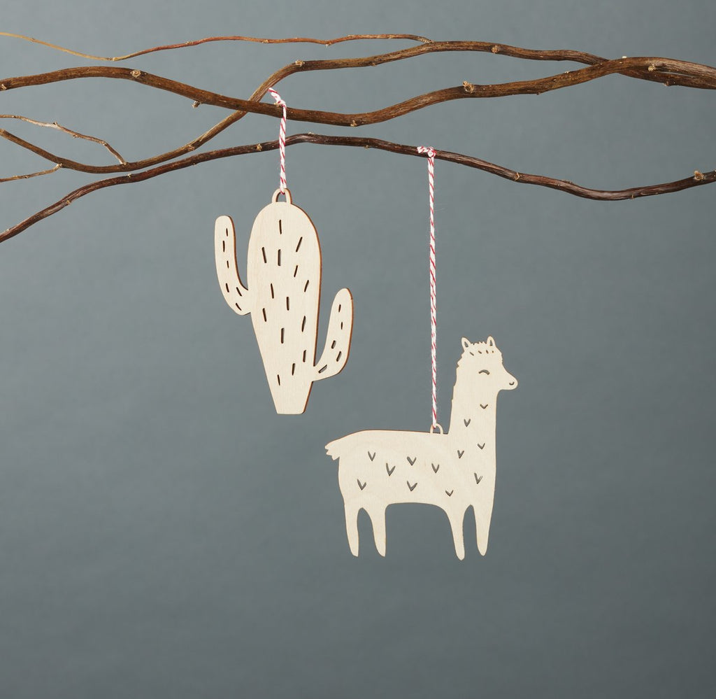 Light + Paper Studio - Cactus and Llama Ornament Set