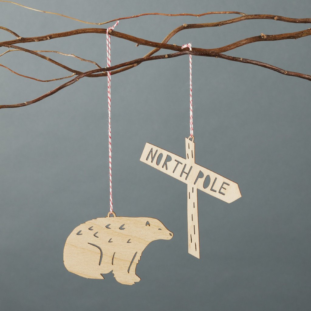 Polar Bear and North Pole Ornament Set