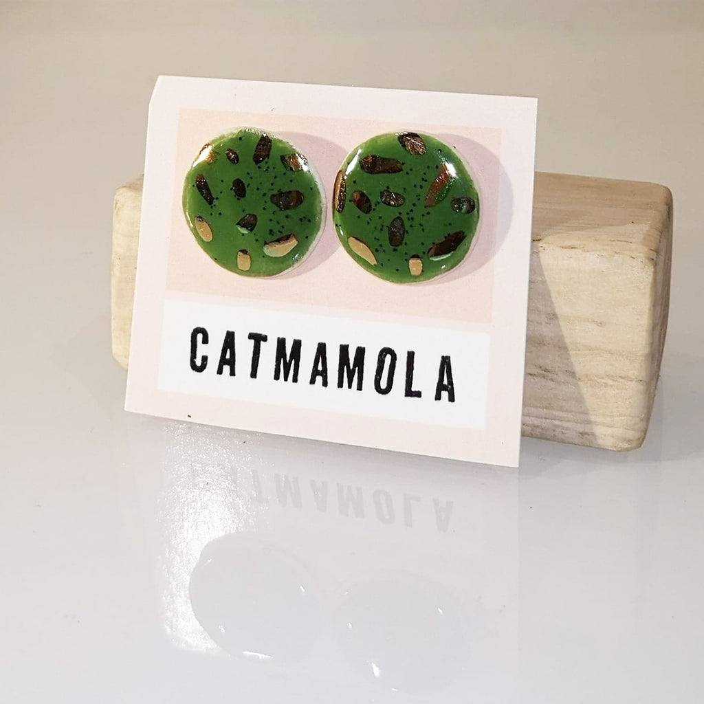 Catmamola Ceramics - Porcelain Stud Pie Earrings (Emerald)