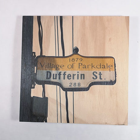Resurfaced - Dufferin St. Sign Wood Print 8x8"