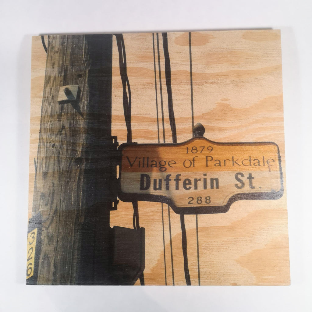 Resurfaced - Dufferin St. Sign Wood Print 12x12"
