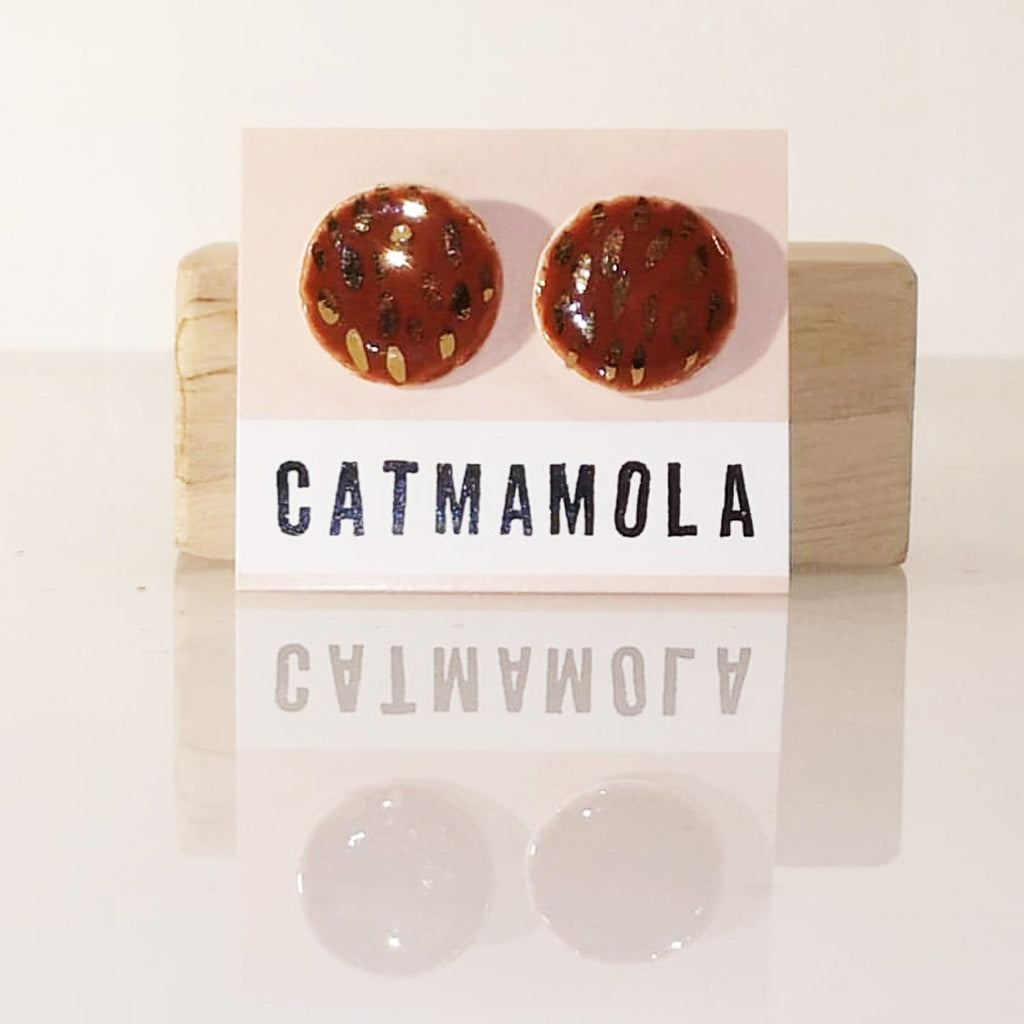 Catmamola Ceramics - Porcelain Stud Pie Earrings (Maroon)