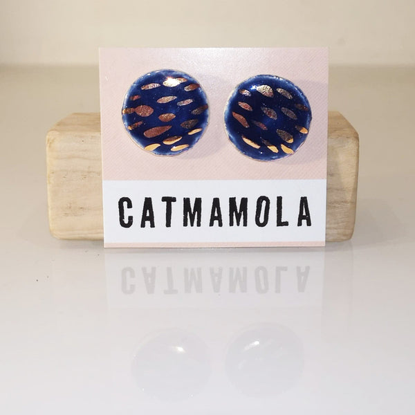 Catmamola Ceramics - Porcelain Stud Pie Earrings (Indigo)