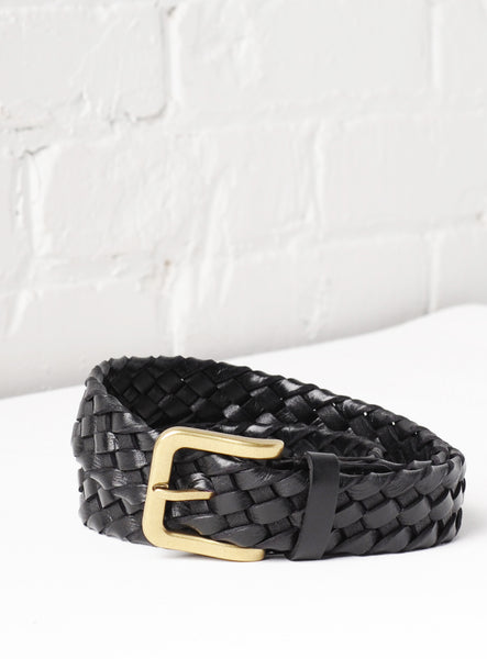 'Tuscany' Hand-Woven Leather Belt - Black